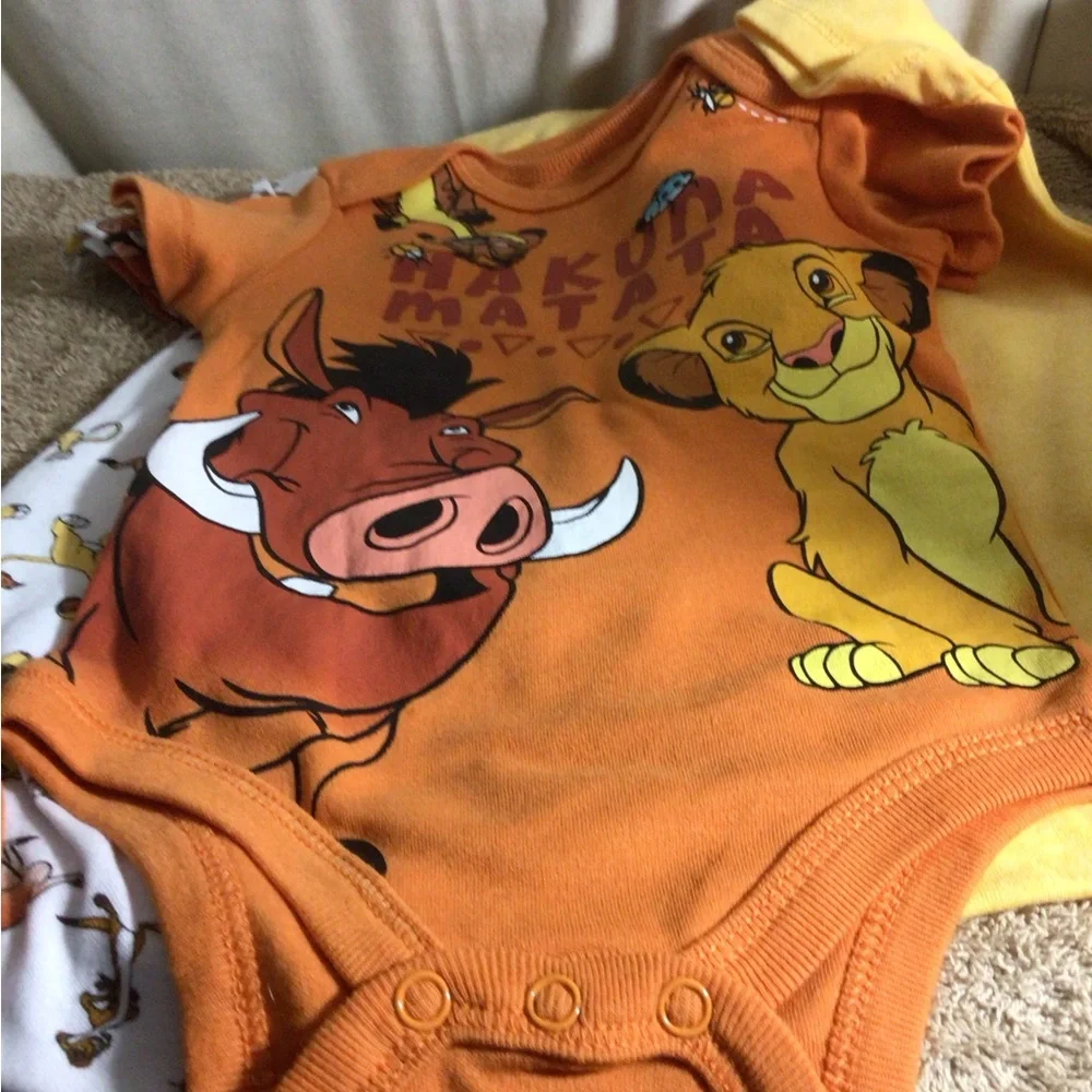 Disney Yellow & Orange Lion Print Kids One-Piece Bodysuits